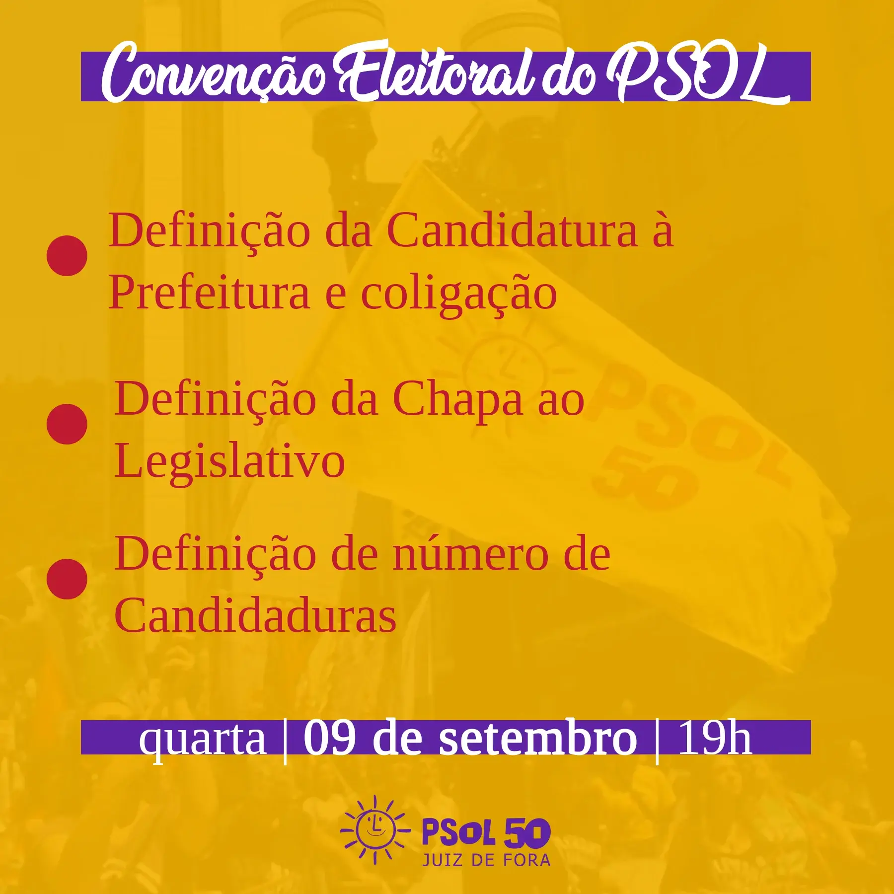 PSOL JF realizou convenção dia 09/09 para oficializar candidatura de Lorene Figueiredo à prefeitura